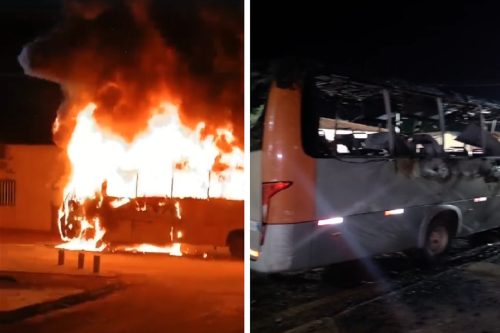 VÍDEO: Micro-ônibus é consumido por chamas em avenida de MT