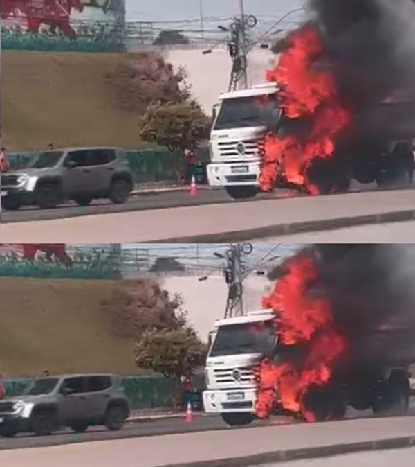 Vídeo: Caminhão pega fogo na Avenida do CPA, em Cuiabá